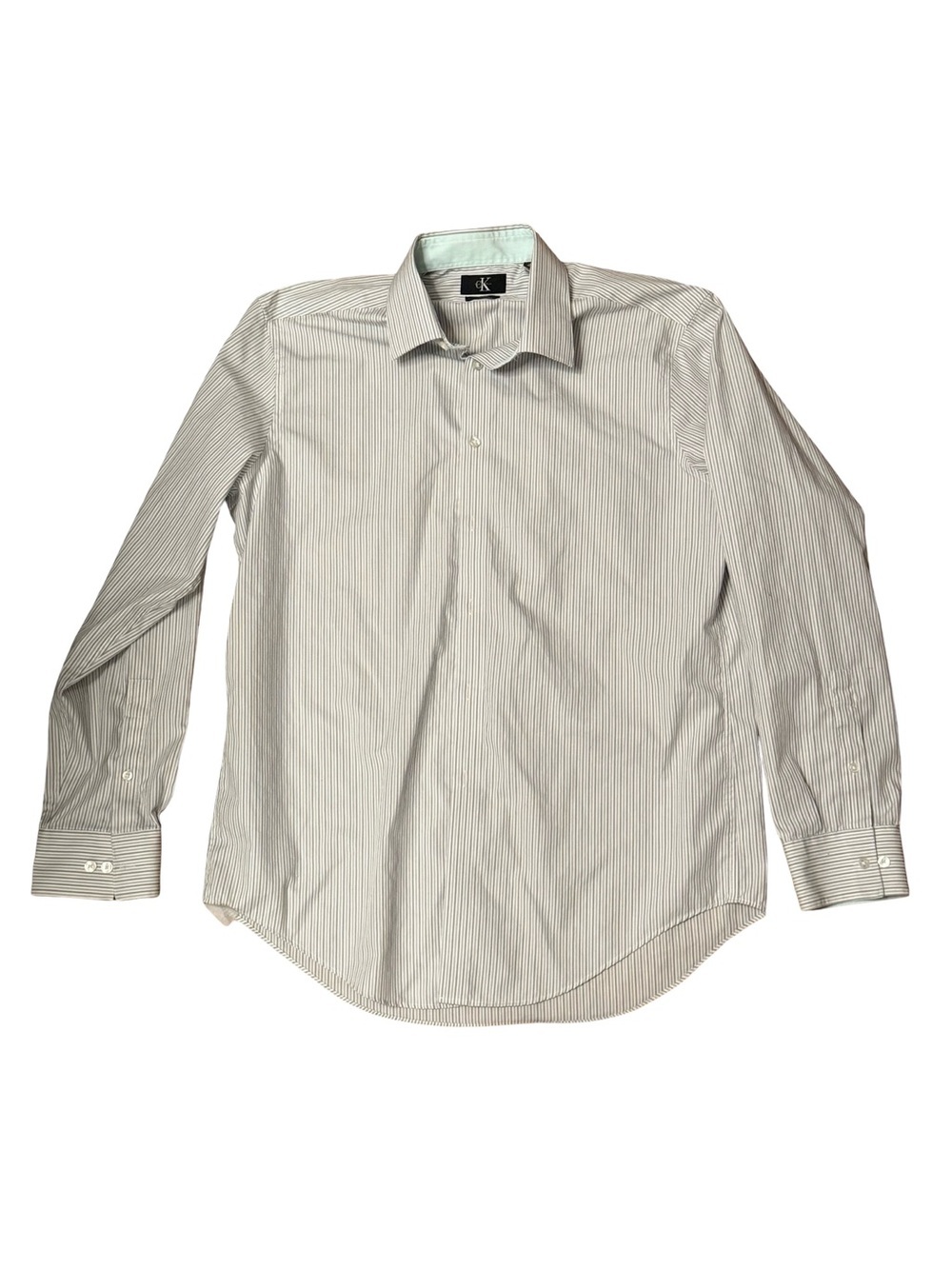 Calvin Klein White & Gray Pinstripe Men's Dress Shirt